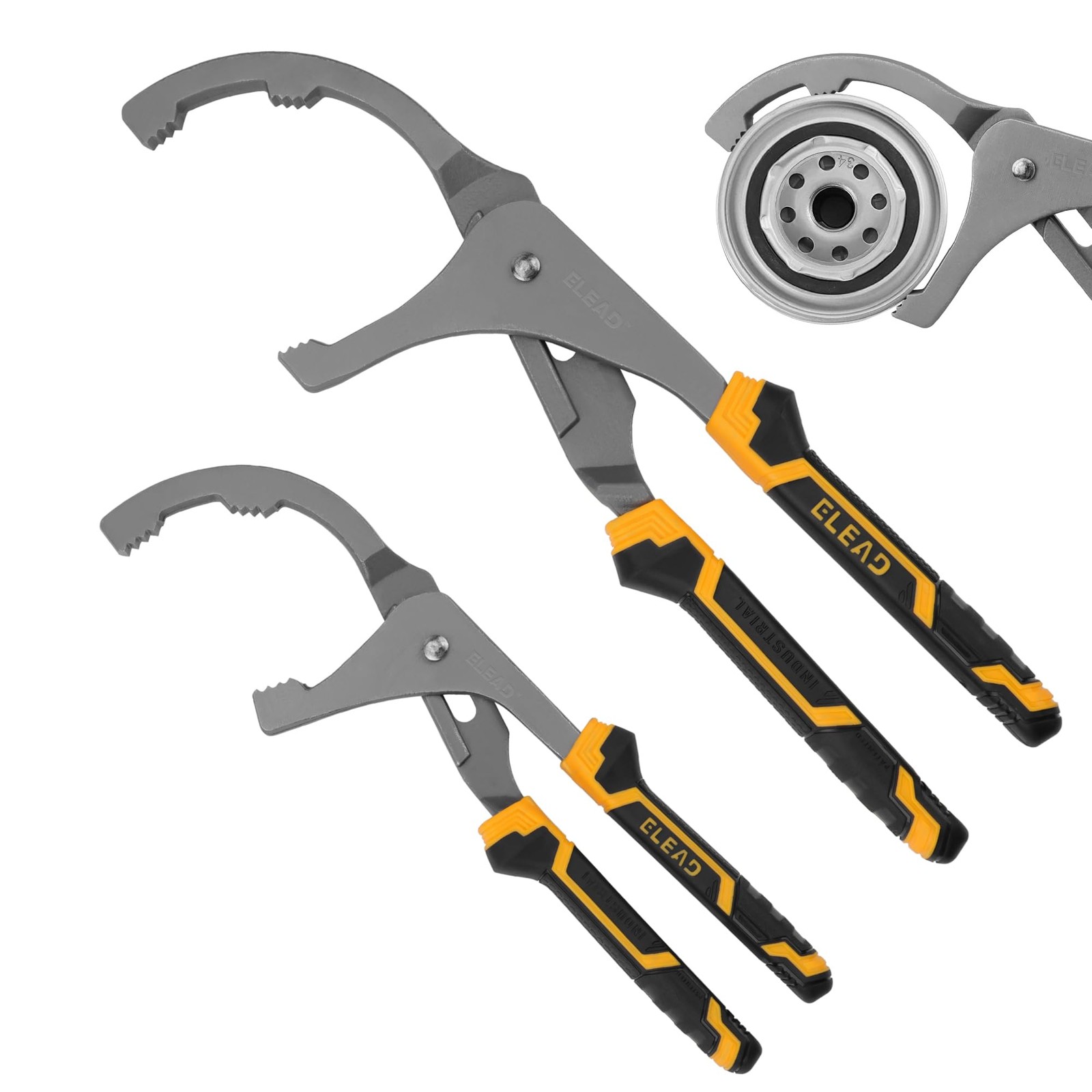 ELEAD Adjustable Oil Filter Wrench Set – 9″ & 12″ 2-Piece Set, Black & Yellow