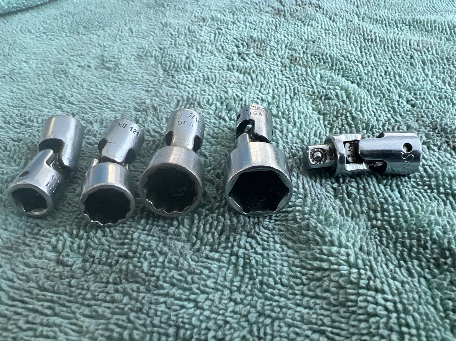 Snap-On 1/4” Drive 5pc Swivel Shallow Sockets 12 And 6pt 1/2,7/16,3/8,5/16,TM-8