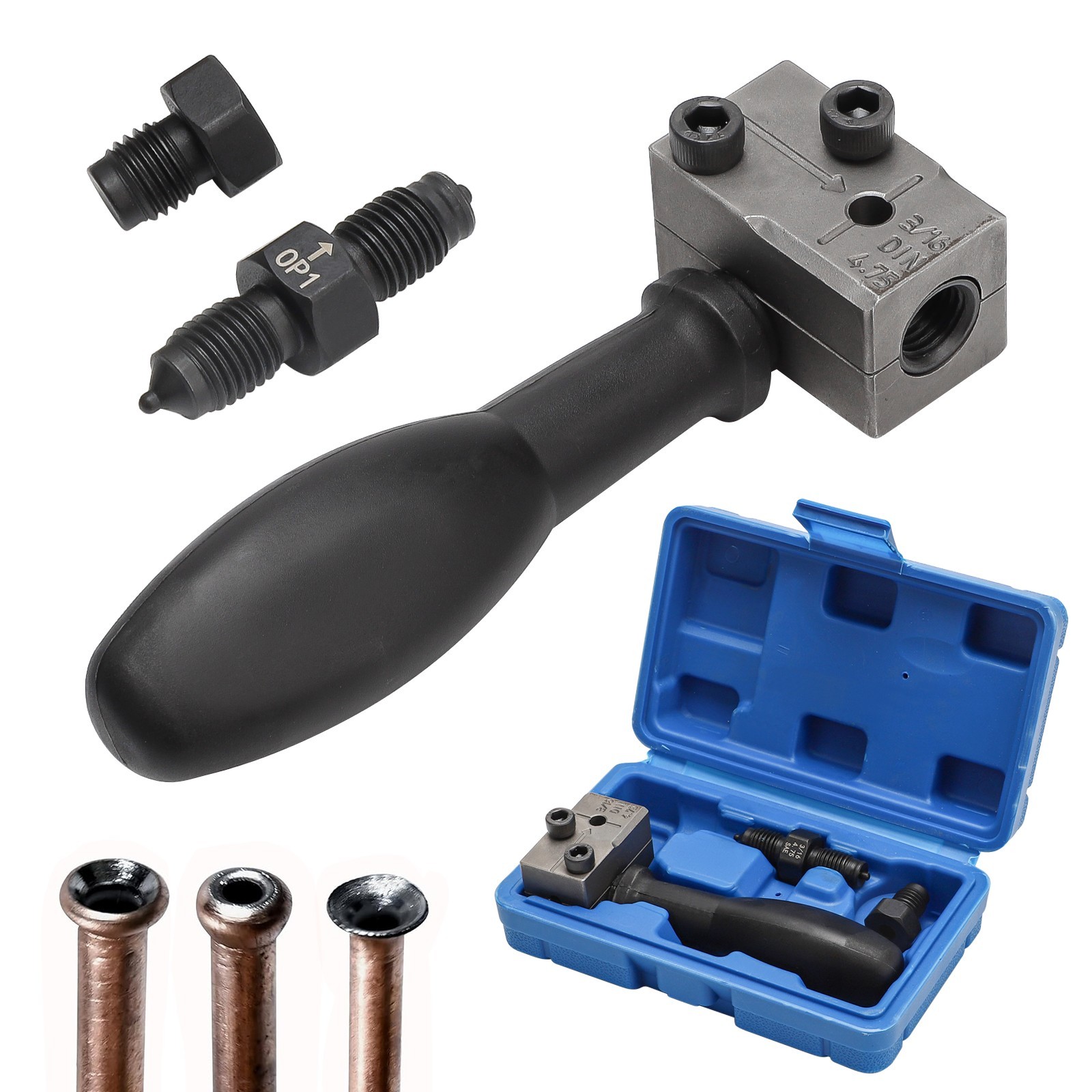 3/16″ Car Brake Line Double Flaring Kit 45° Handheld Pipe Flares Tool w/ Storage