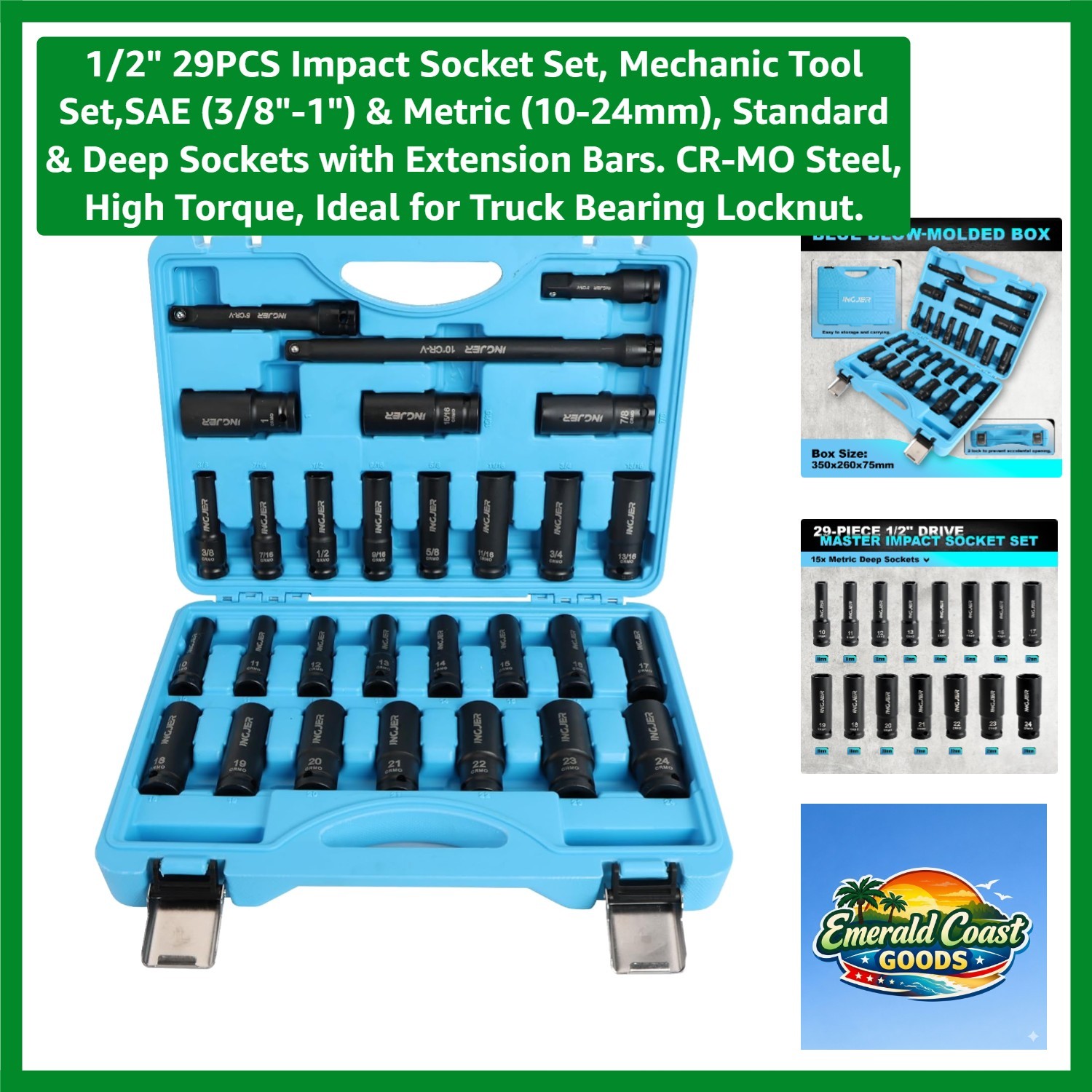 29PC 1/2″ Impact Socket Set – Chrome Molybdenum Steel for Maximum Torque