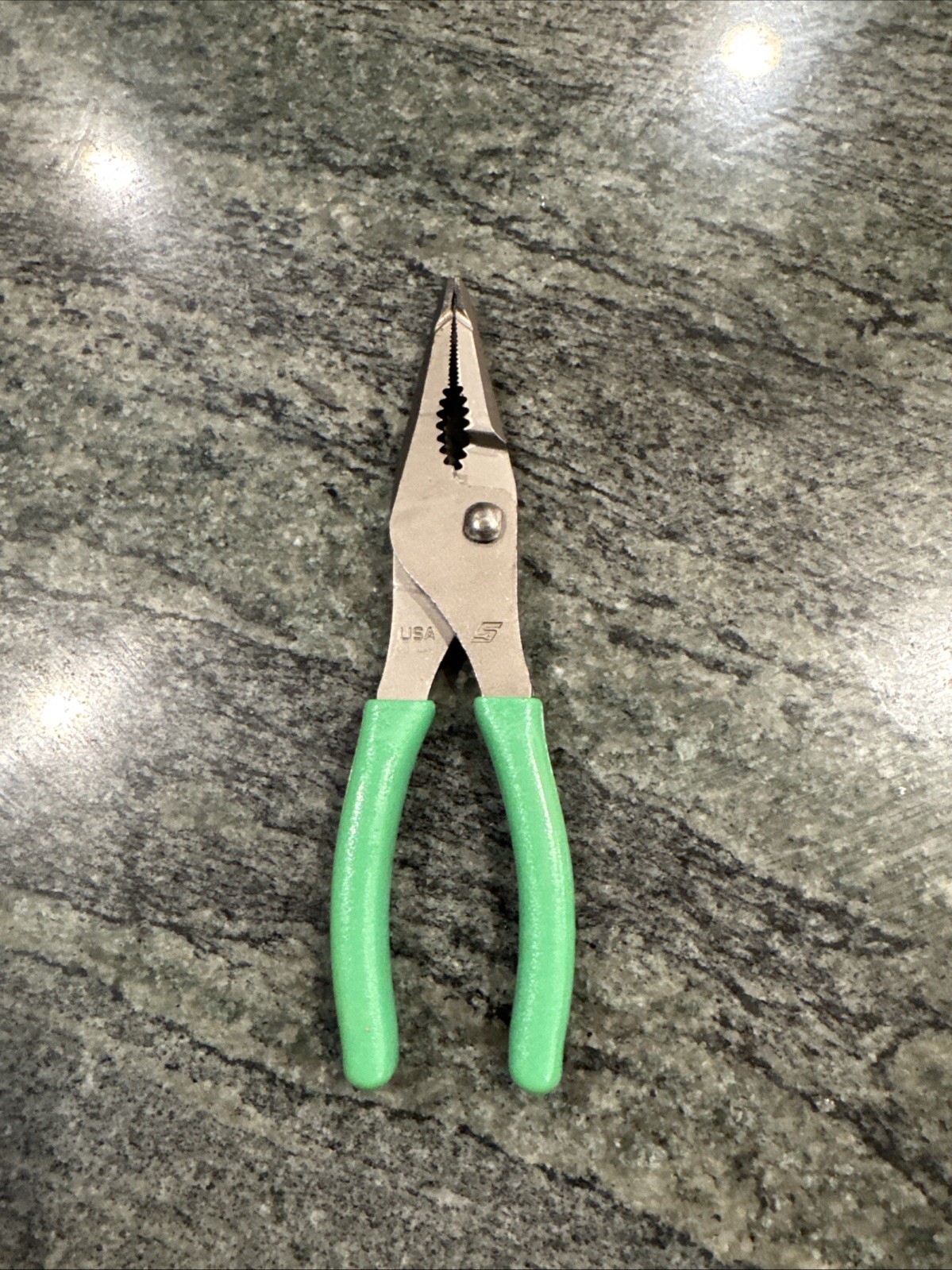Snap On ln46acf 7” talon grip long nose slip joint pliers green