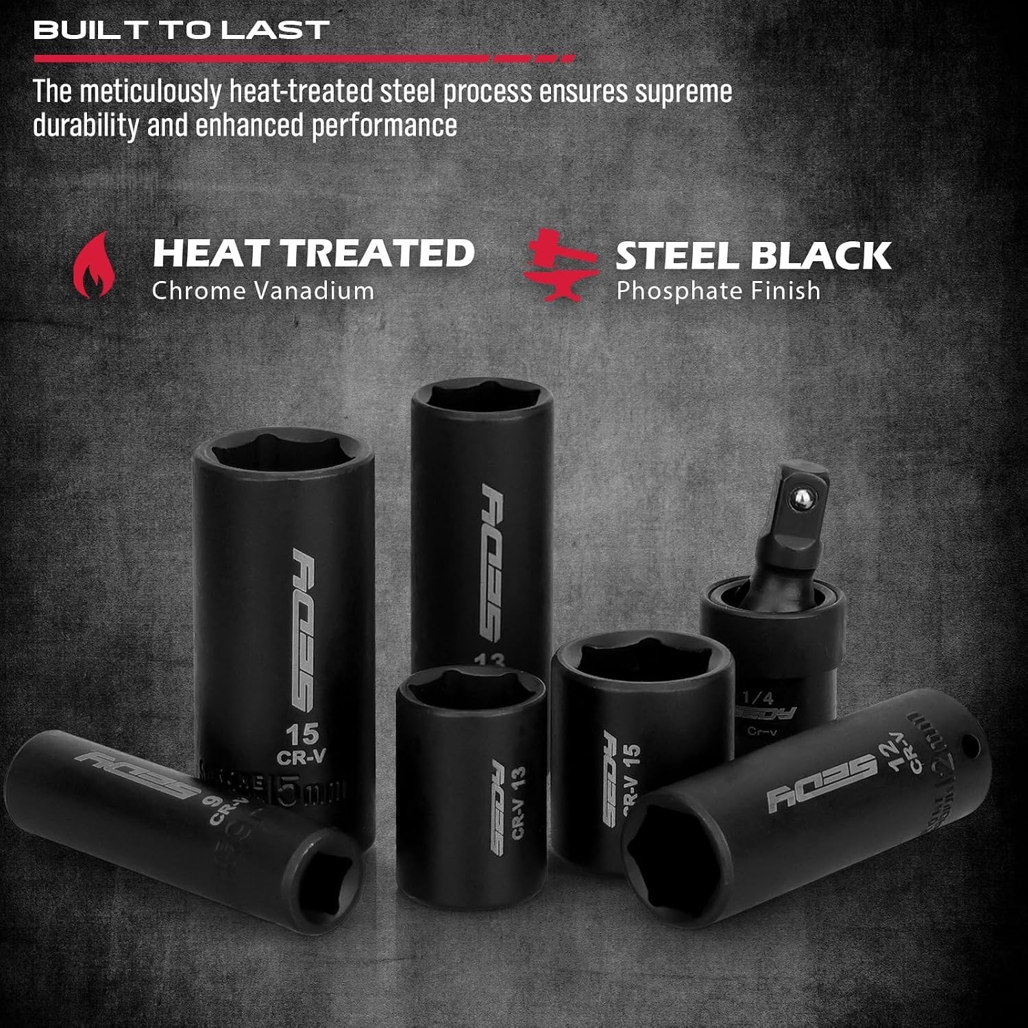 Impact Socket Wrench Driver-Bits Set, Laser-Engraved Sockets