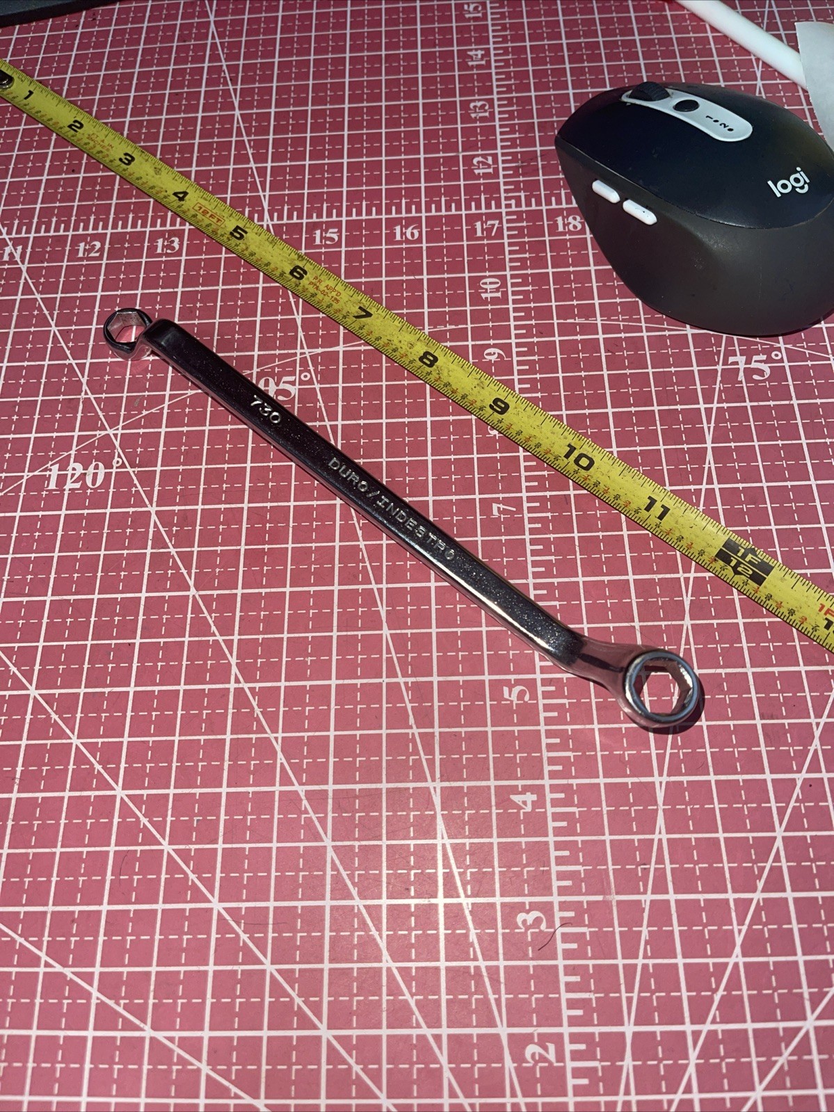 NOS Duro Indestro USA 730 3/8 X 7/16 In SAE 6 Point Box End Wrench Offset