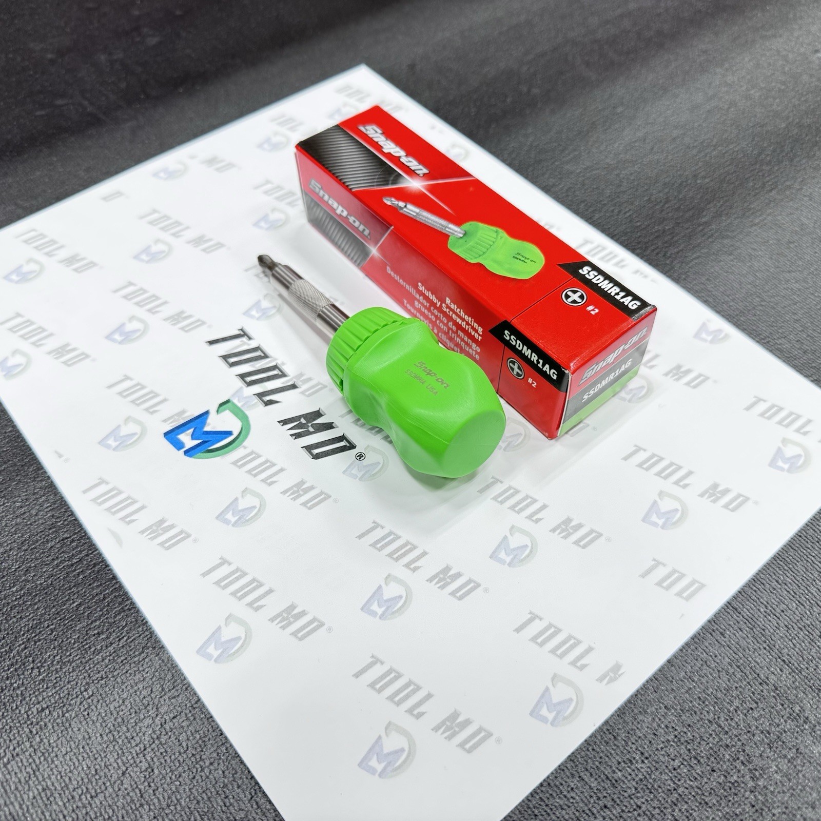 Snap-on Tools USA NEW GREEN Stubby Hard Handle Ratcheting Screwdriver SSDMR1AG
