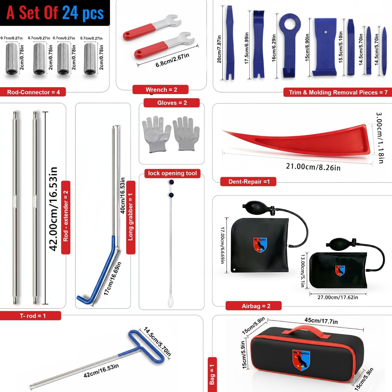 24 PCS Stainless Steel Repair Tool Kit with Carry Bag – Durable, Versatile, Esse