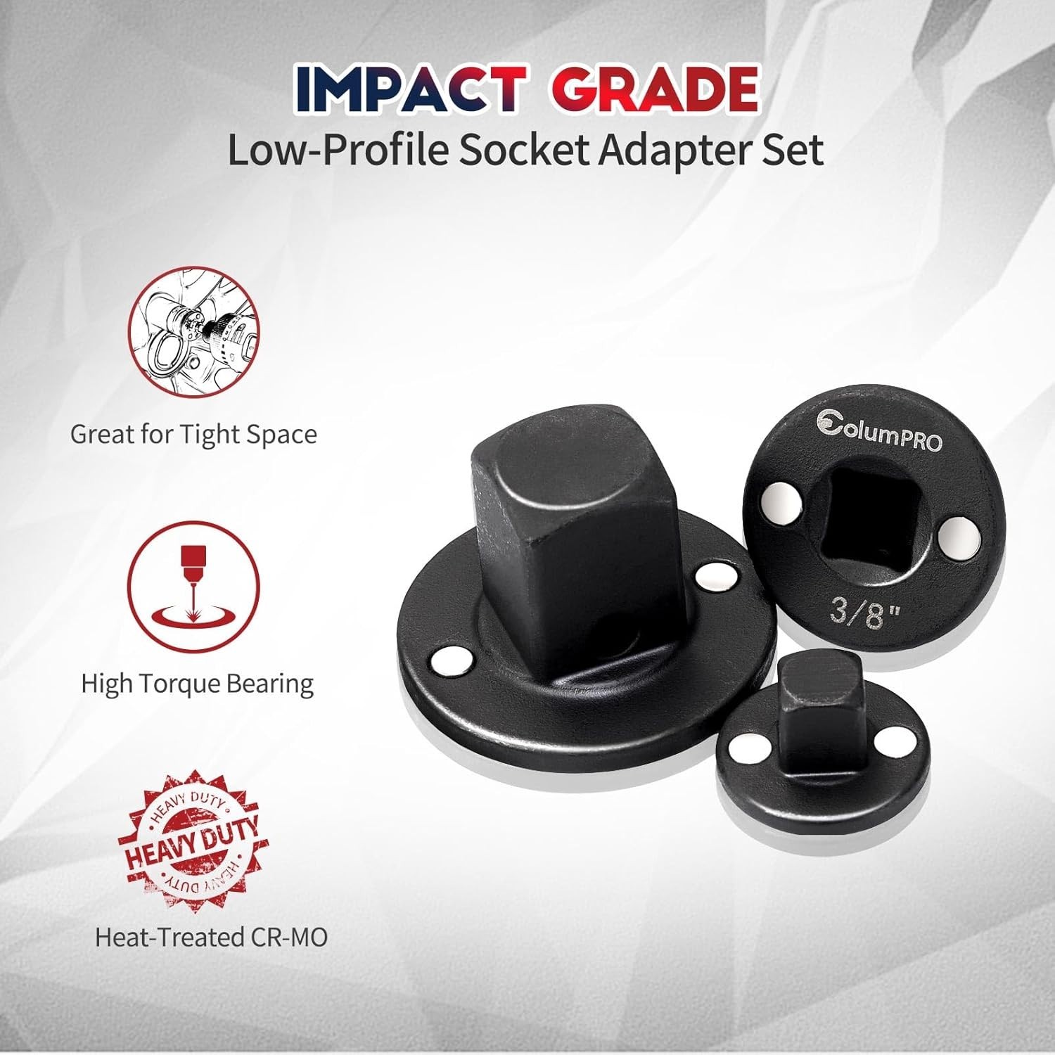 3PCS Low Profile Impact Socket Adapter Set 3/4″ M to 1/2″ F 1/2″ M to 3/8″ F
