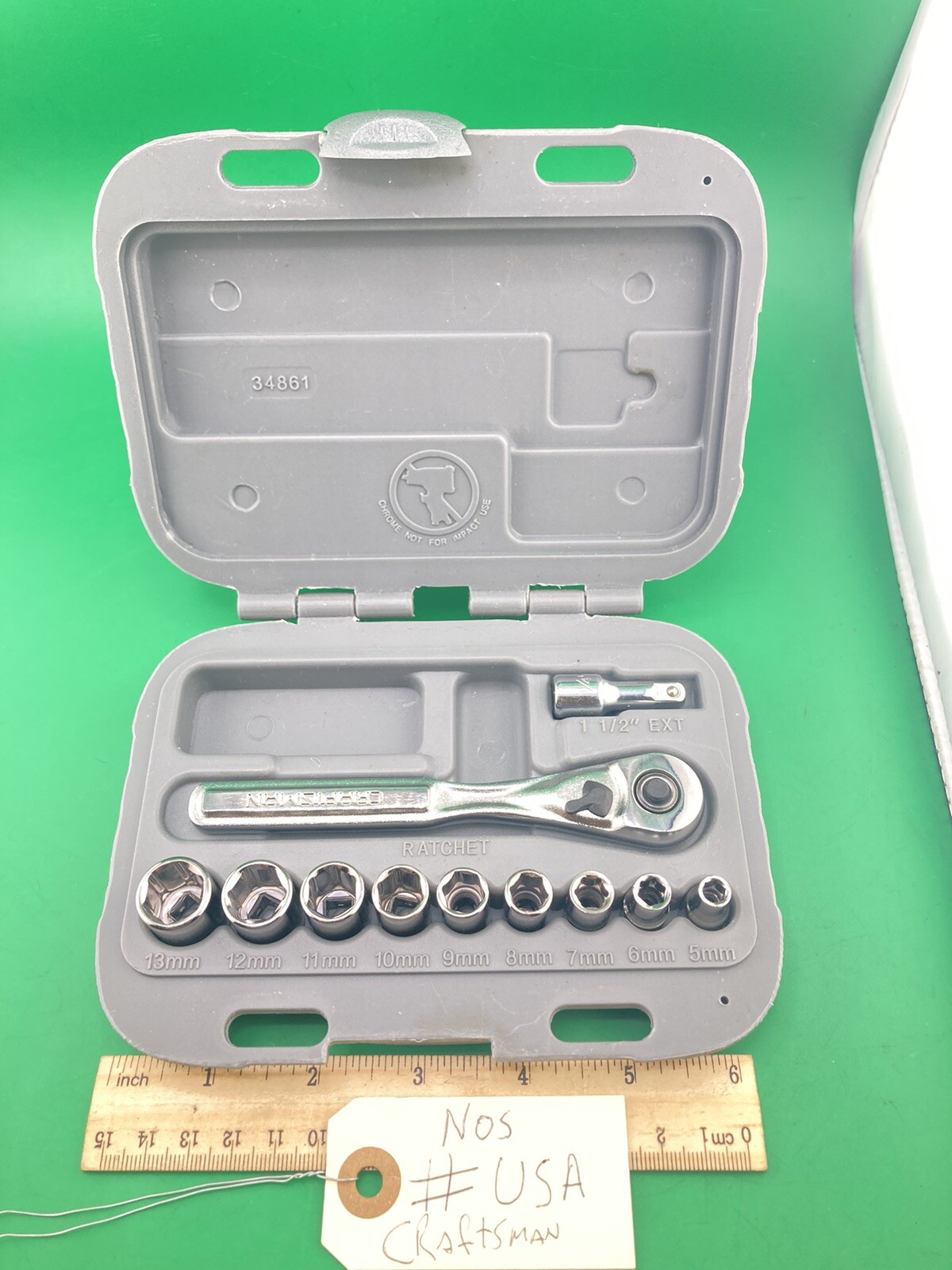 Craftsman USA NEW 11Pc. 1/4” Metric 5mm-13mm 6Pt. Socket Ratchet Set 34861 (NOS)