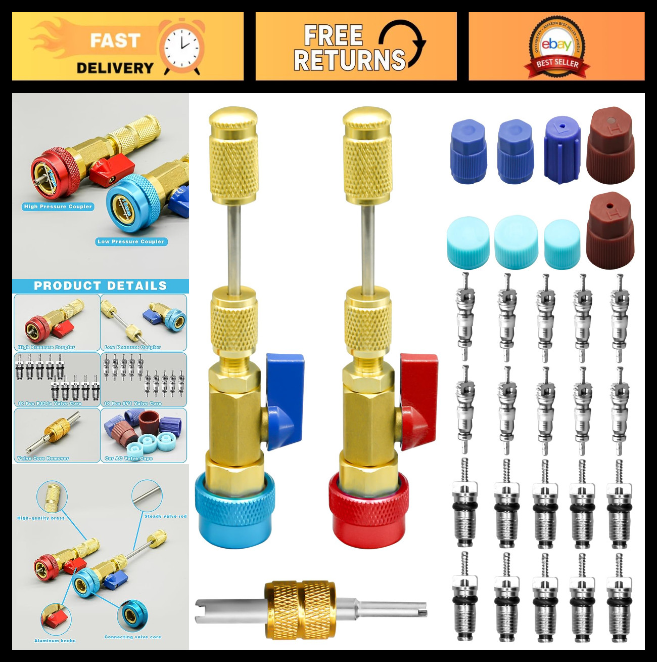 31Pcs R134A AC Valve Core Removal Tool Set, High/Low Pressure Installer Kit, Ref
