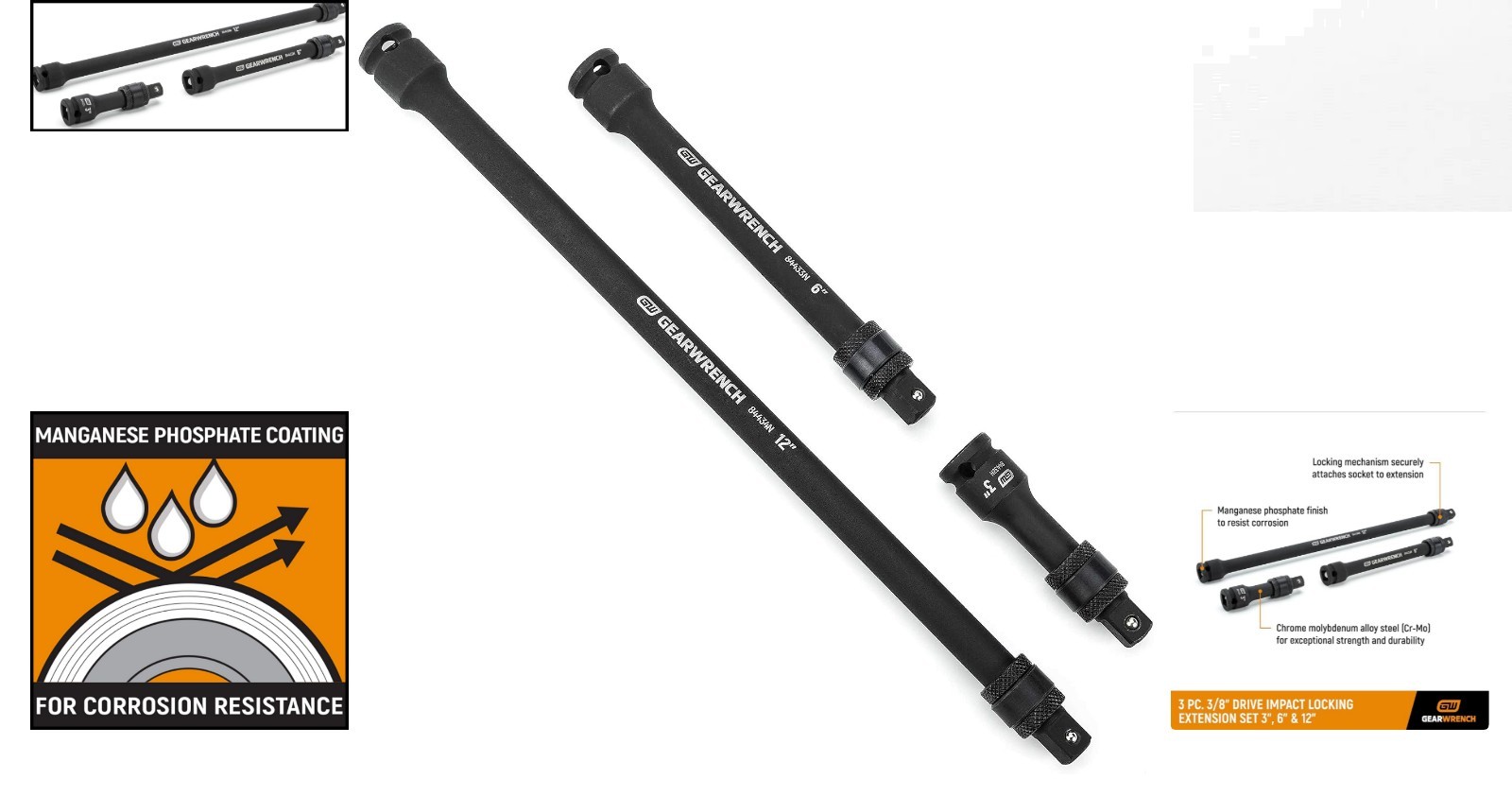 Robust 3-Pc 3/8″ Drive Locking Extensions – Unmatched Durability & Performance