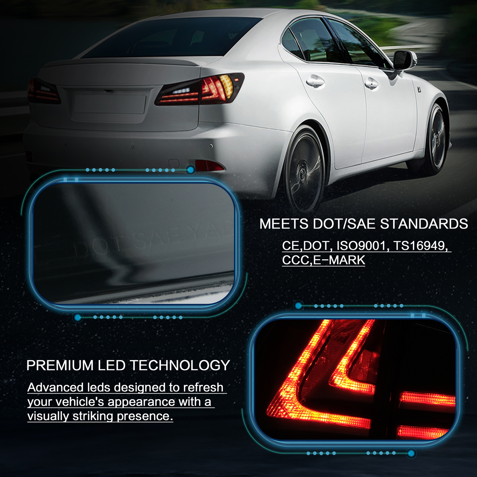 4PCS LED Headlights+Tail Lights For 2006-2013 Lexus IS250 IS350 ISF W/Sequential