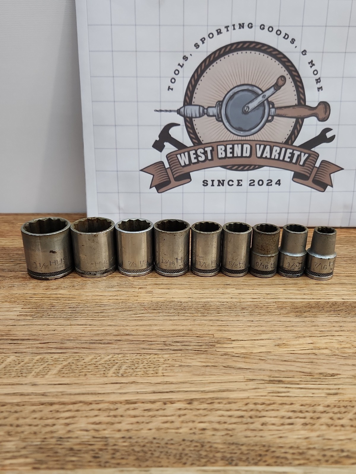Vintage H Underline Husky 1/2″ Drive Socket Set Made In USA 9 Pieces