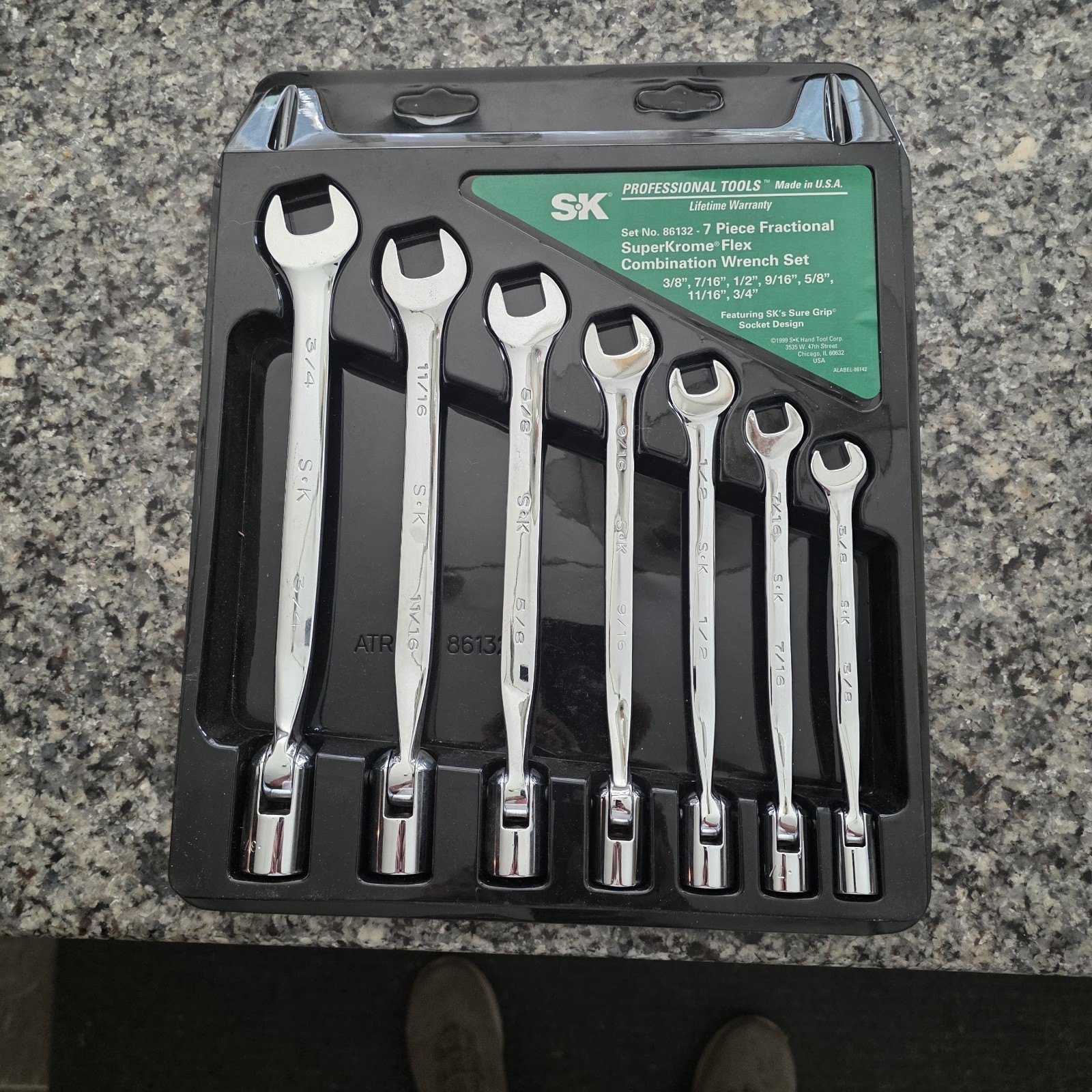 SK Tools USA 86132 7pc SAE 3/8-3/4” Flex Head Socket Combination Wrench Set, NOS