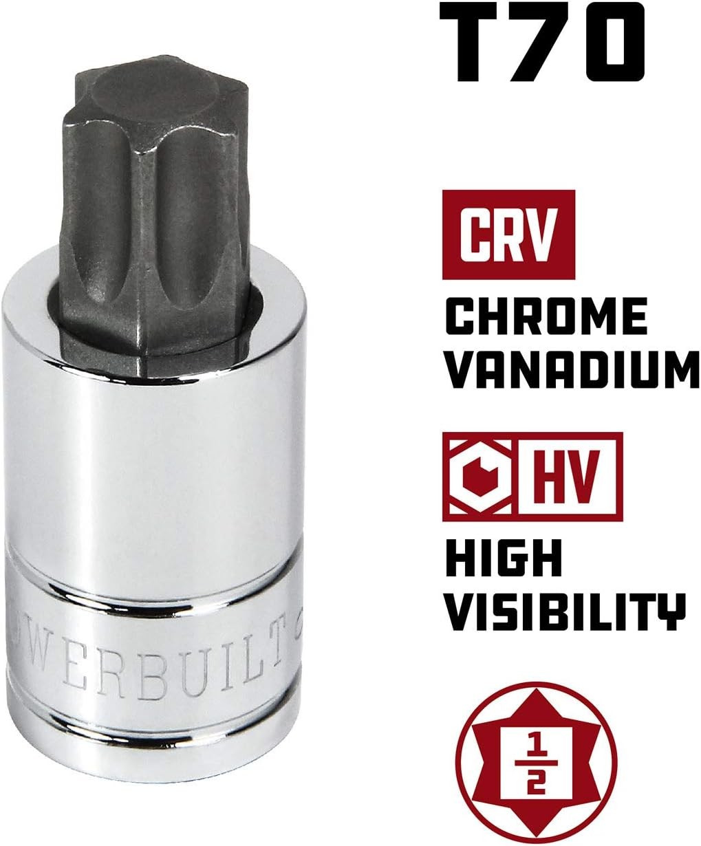 Powerbuilt T-70 Star Bit Socket, 1/2 Inch Drive, Torx, High T 70, Silver