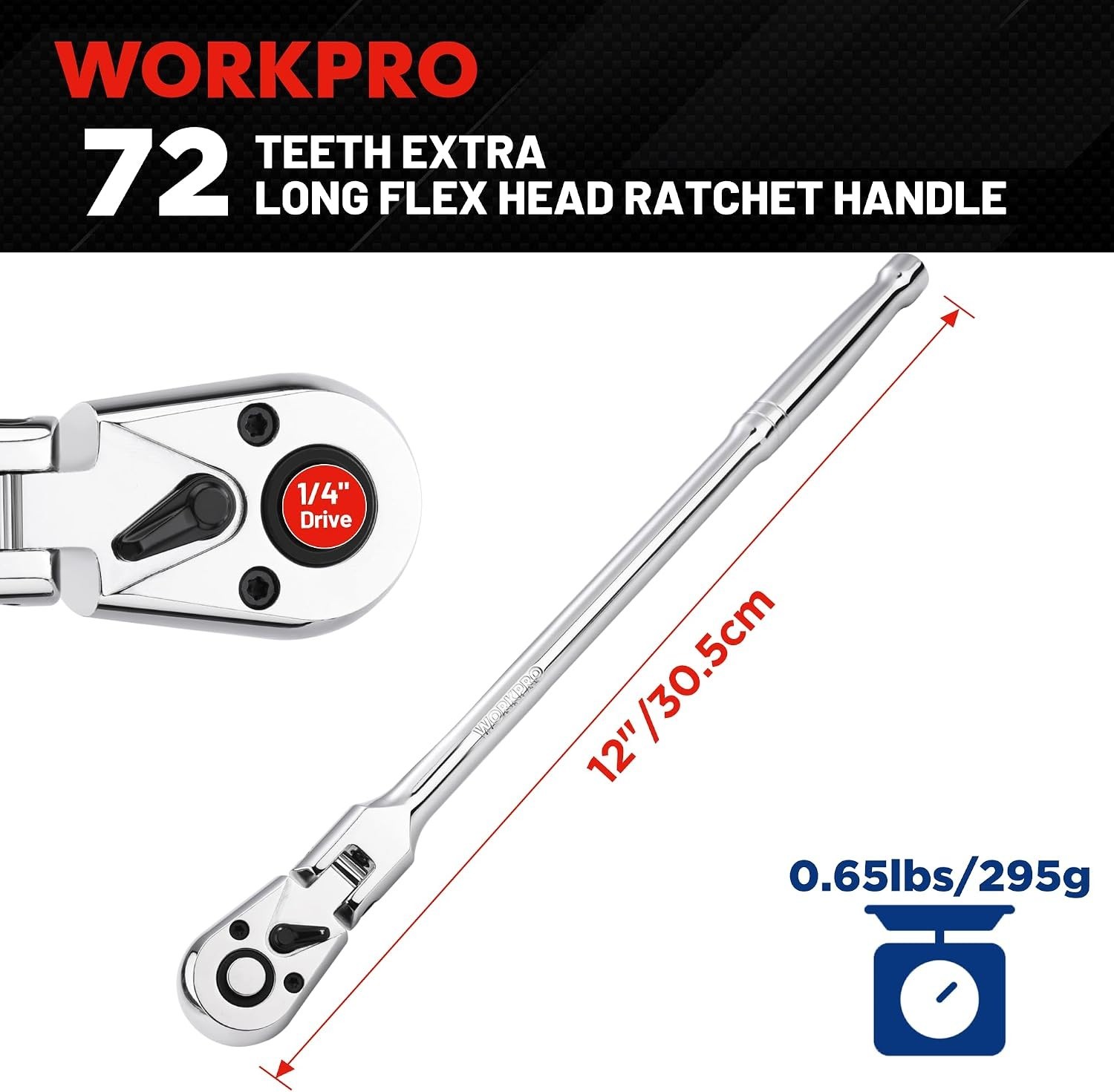1/4 inch Drive Extra Long Flex Head Ratchet, 12 Inch Long | CR-V Steel Ratche…