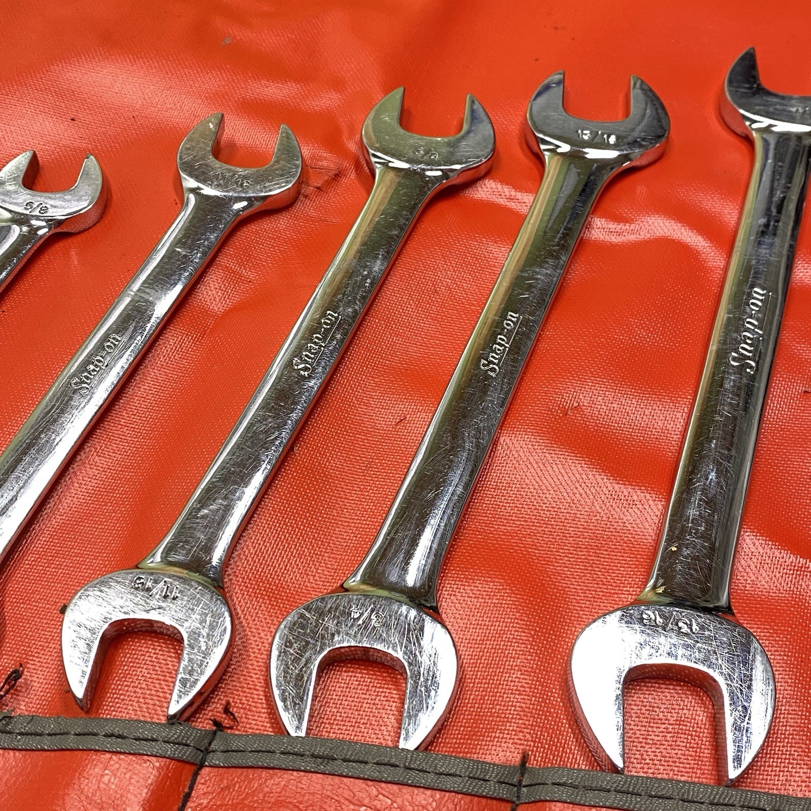 Snap On Tools SAE Open End Wrench Set 12pc 1/4″ to 1″ W/ C124 Roll VTG USA Read