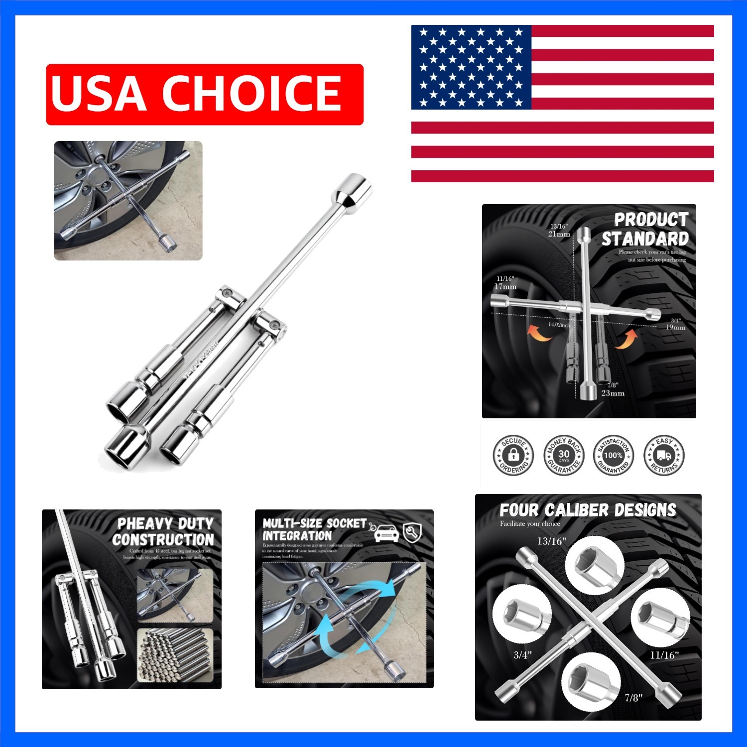 Universal Lug Nut Removal Tool,Foldable 17mm,19mm,21mm,23mm 4 Way Lug Wrench …