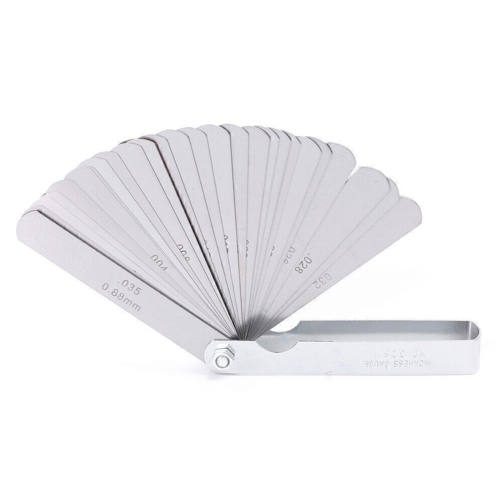 32 Blade Stainless Steel Feeler Gauge Set Imperial Metric Measure Tool + Brass