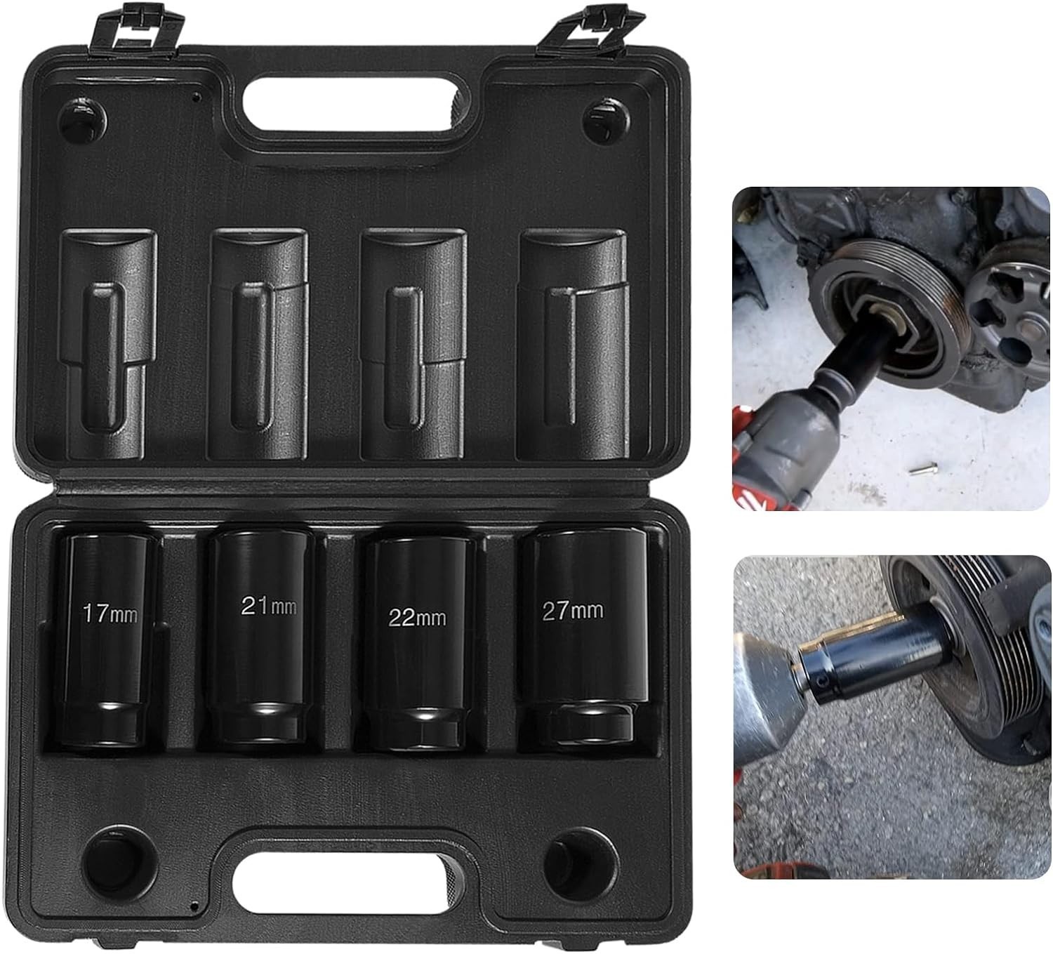 3X Power Harmonic Balancer Crank Bolt Removal Tool Socket Set 17 21 22 27mm 1/2″
