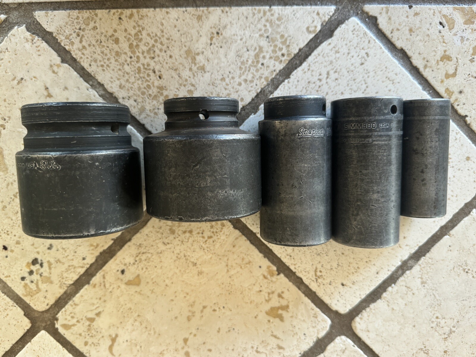 Snap On Set of 5 Large Impact Sockets, Good condition, Priced Well cheap ship