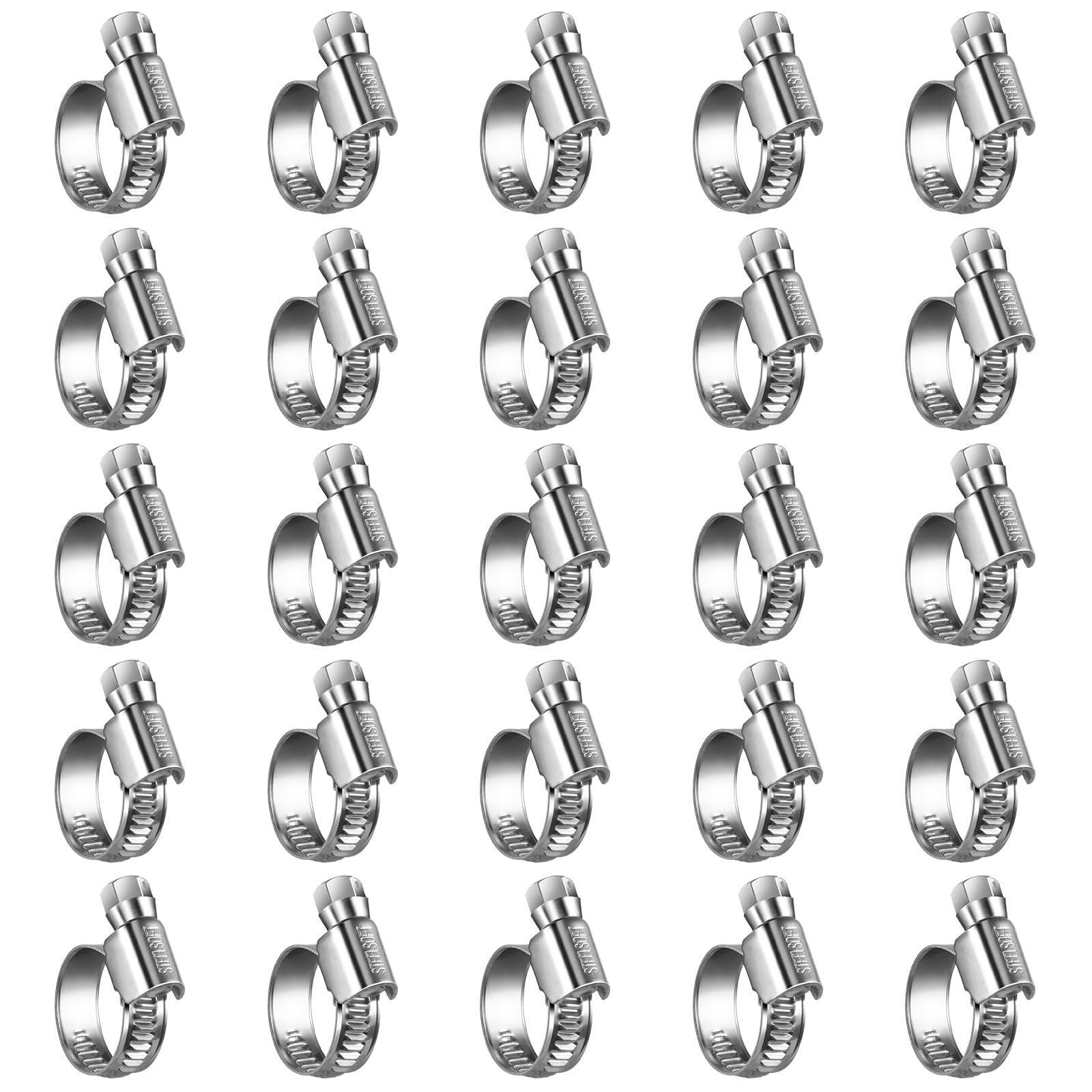 Non-Slip Stainless Steel Worm Gear Hose Clamps SAE#6(1/2 To 3/4), Metallic