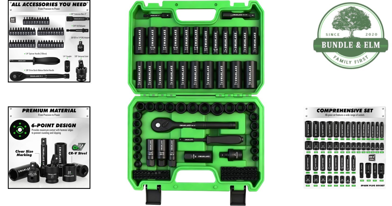 105-Piece Impact Socket Set with Metric and SAE Sockets, Ratchet Handle Included