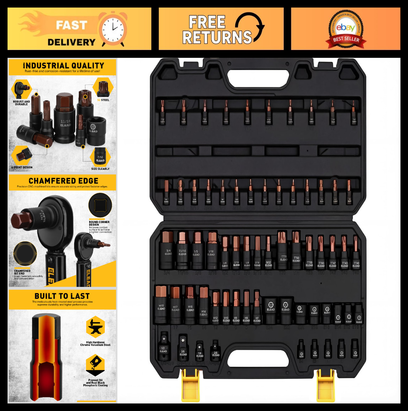 66-Piece Torx & Hex Bit Socket Set, CR-V & S2 Steel, T8-T70 E4-E24, High Torque