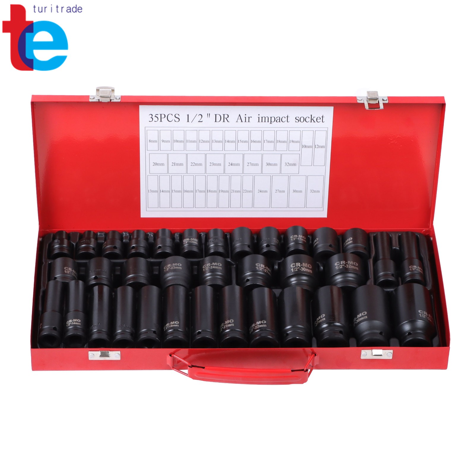 35pcs 1/2″ Inch Deep Impact Socket Set Drive 8-32mm Metric Garage Sae With Case