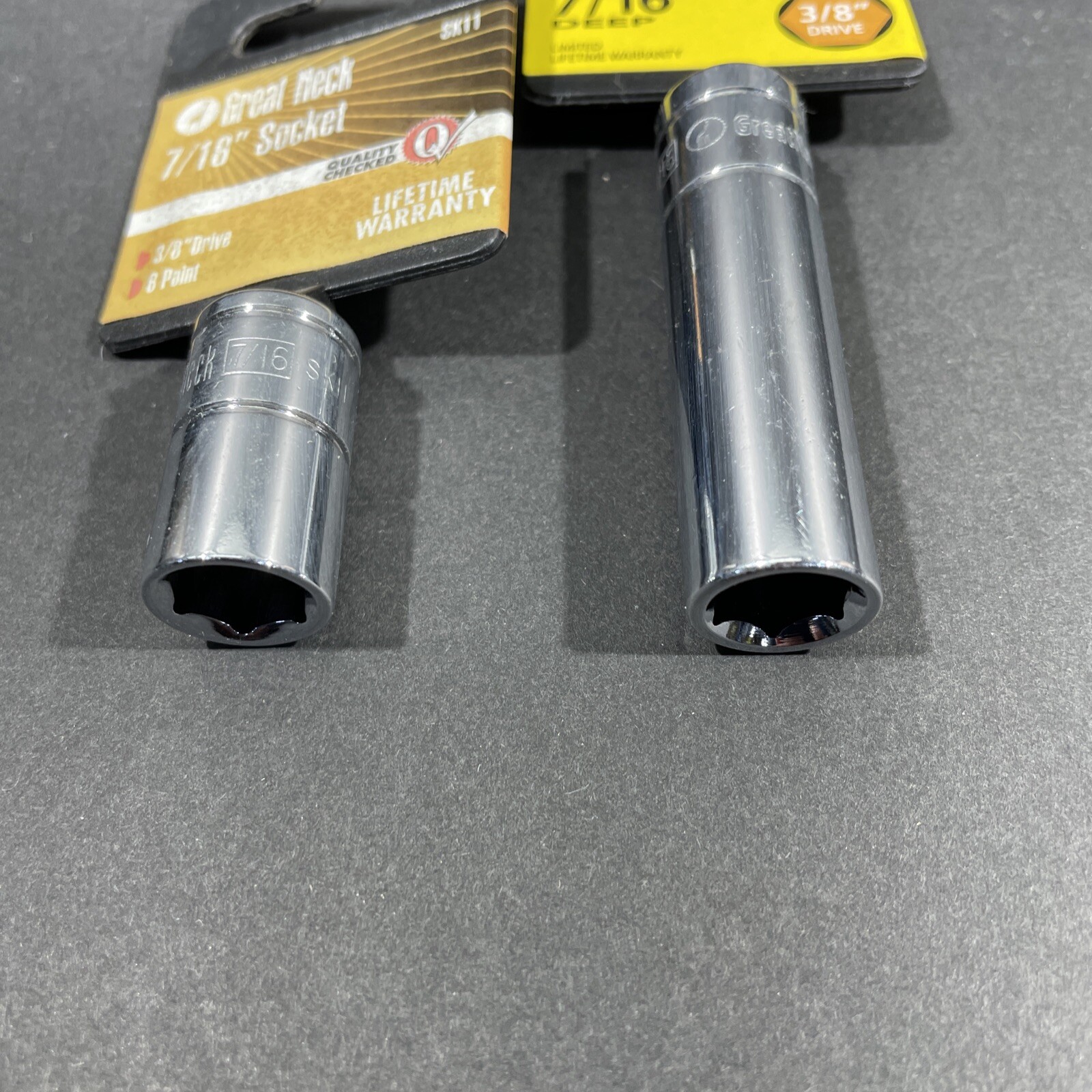 2- 7/16” Great Neck 3/8” Drive 6 Point Sockets, Deep & Shallow, Free US Ship