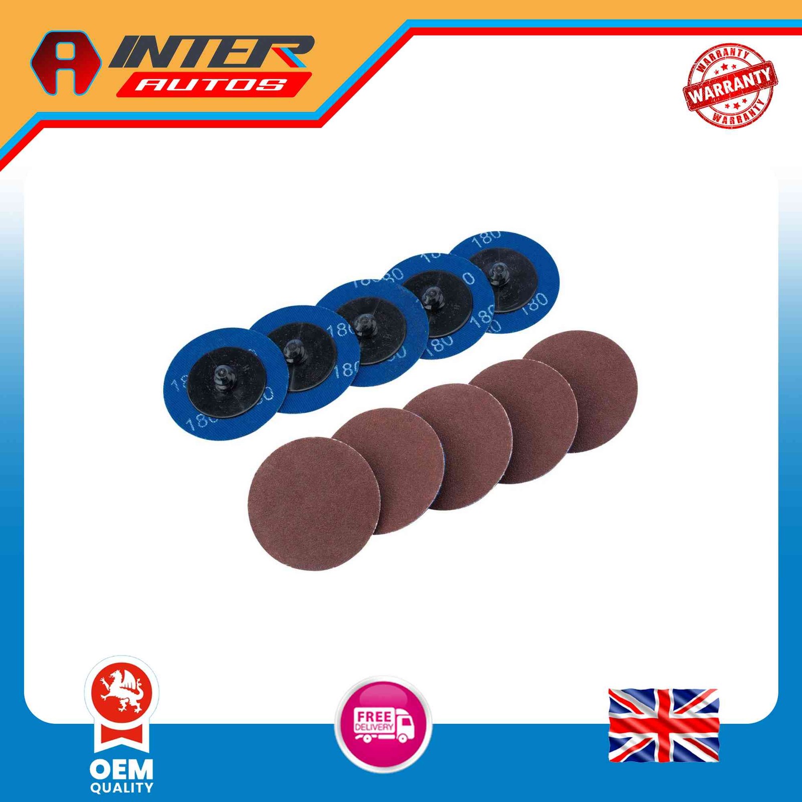 Draper Aluminium Oxide Sanding Discs, 50mm, 180 Grit (Pack of 10) 75612