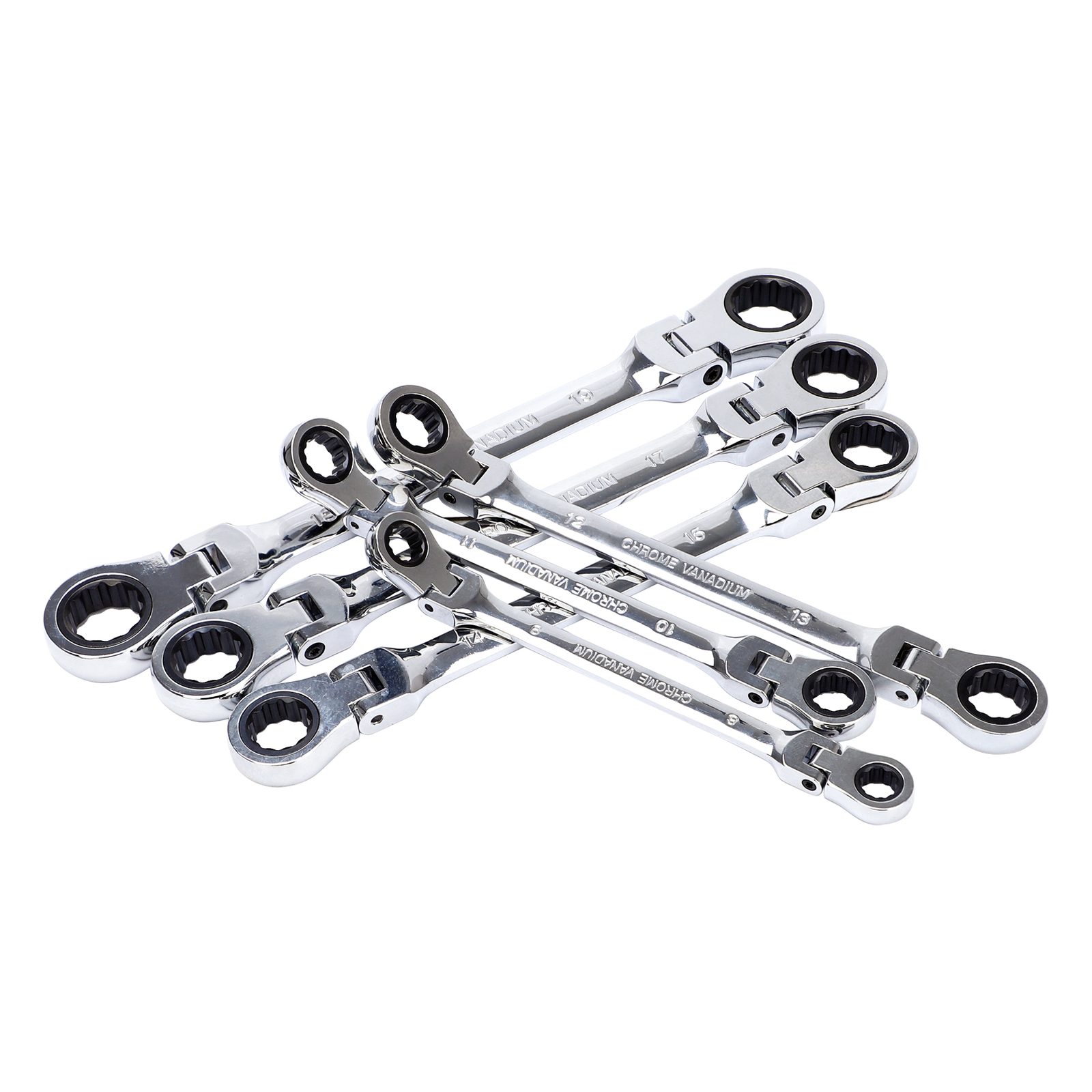 6PCS Flex-Head Double Box End Ratcheting Wrenches Extra Long Metric Universal US