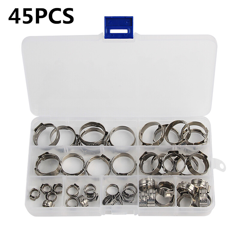 80X Assorted Hose Clamp Stainless Steel Ear Cinch Rings Crimp Pinch Set Pliers