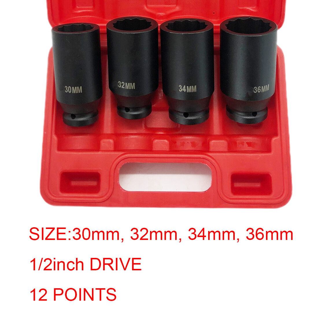 4pcs 1/2″ Drive Deep Impact Socket Set Axle Hub Nut 12-Point Metric CR-V 30-36mm