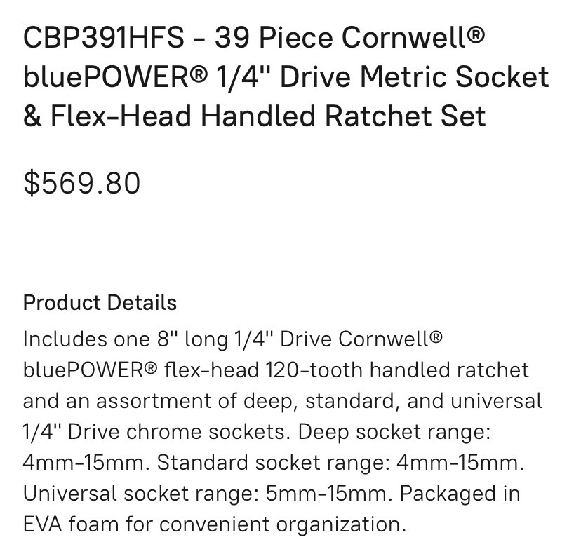 CORNWELL 1/4” Metric Socket & Flex Head Comfort Grip Ratchet Set. CBP391HFS