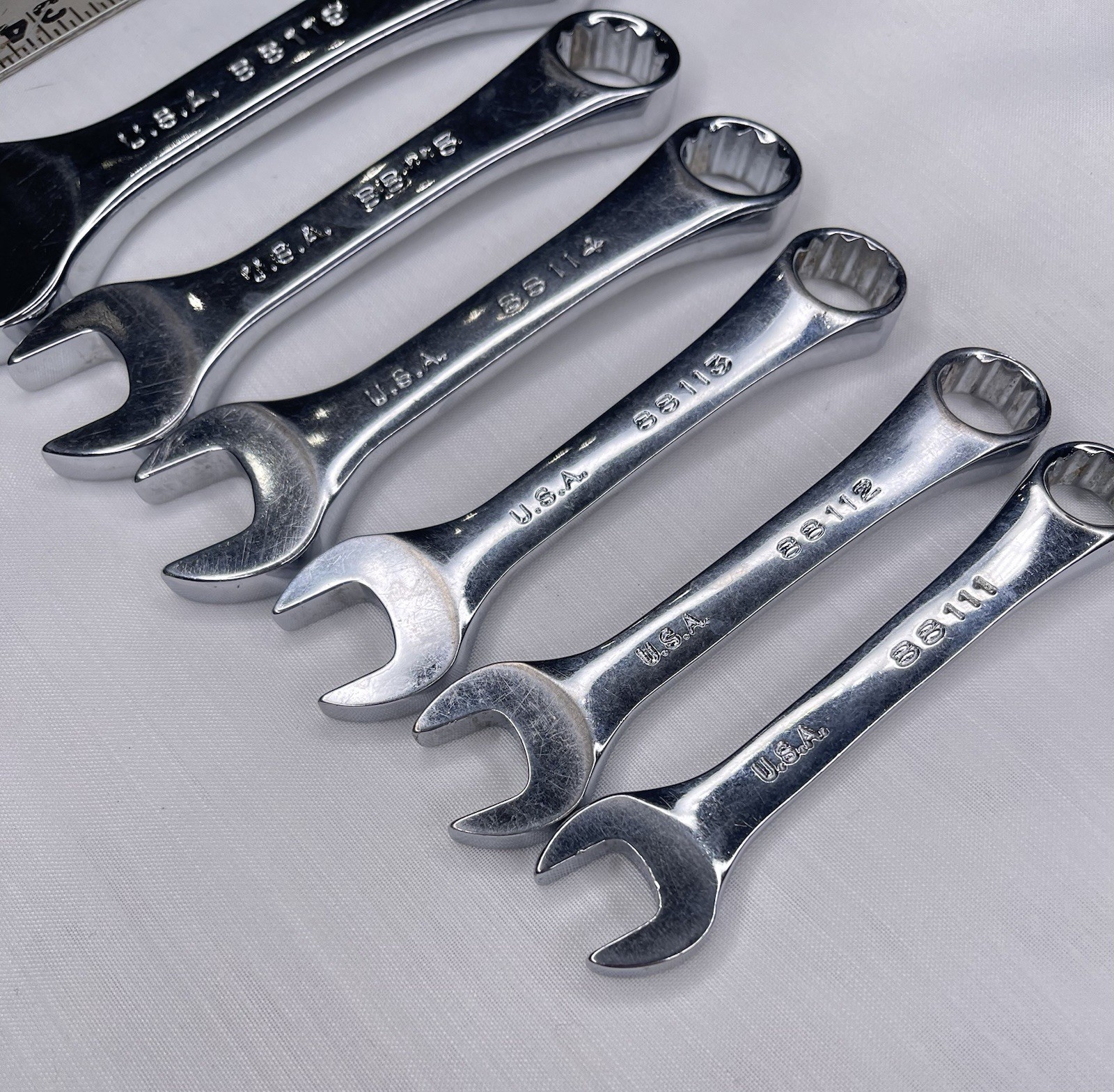 S-K Stubby Metric Combo Wrench Set of 6 Polished USA SK 11mm – 15mm, 19mm Clean