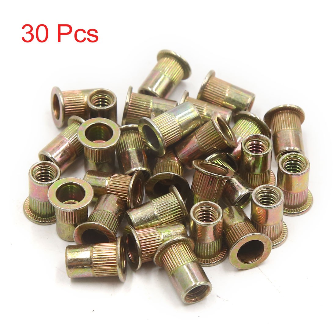 30Pcs Zinc Plated Carbon Steel Car Rivet Nut Flat Head Insert 1/4-20
