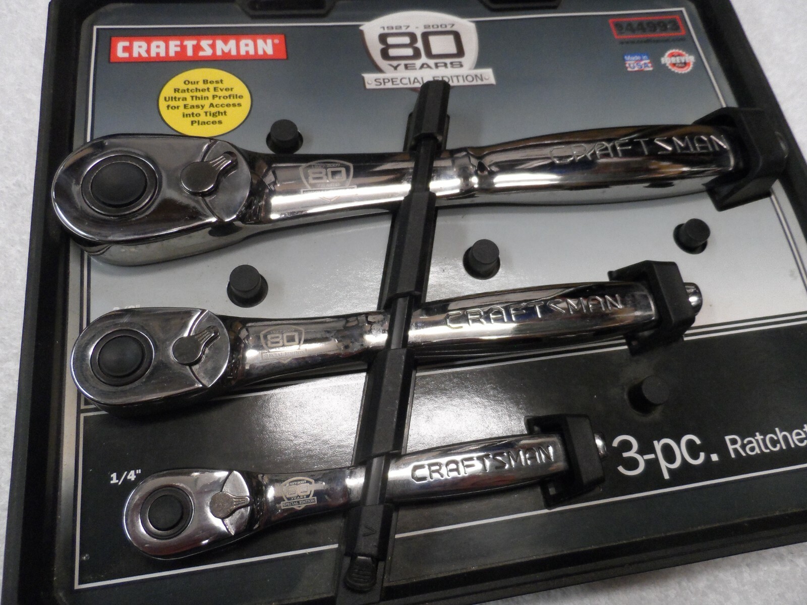Craftsman 1/4 3/8 1/2 Thin Profile Ratchet 80 Years Set NOS USA – Part # 44993