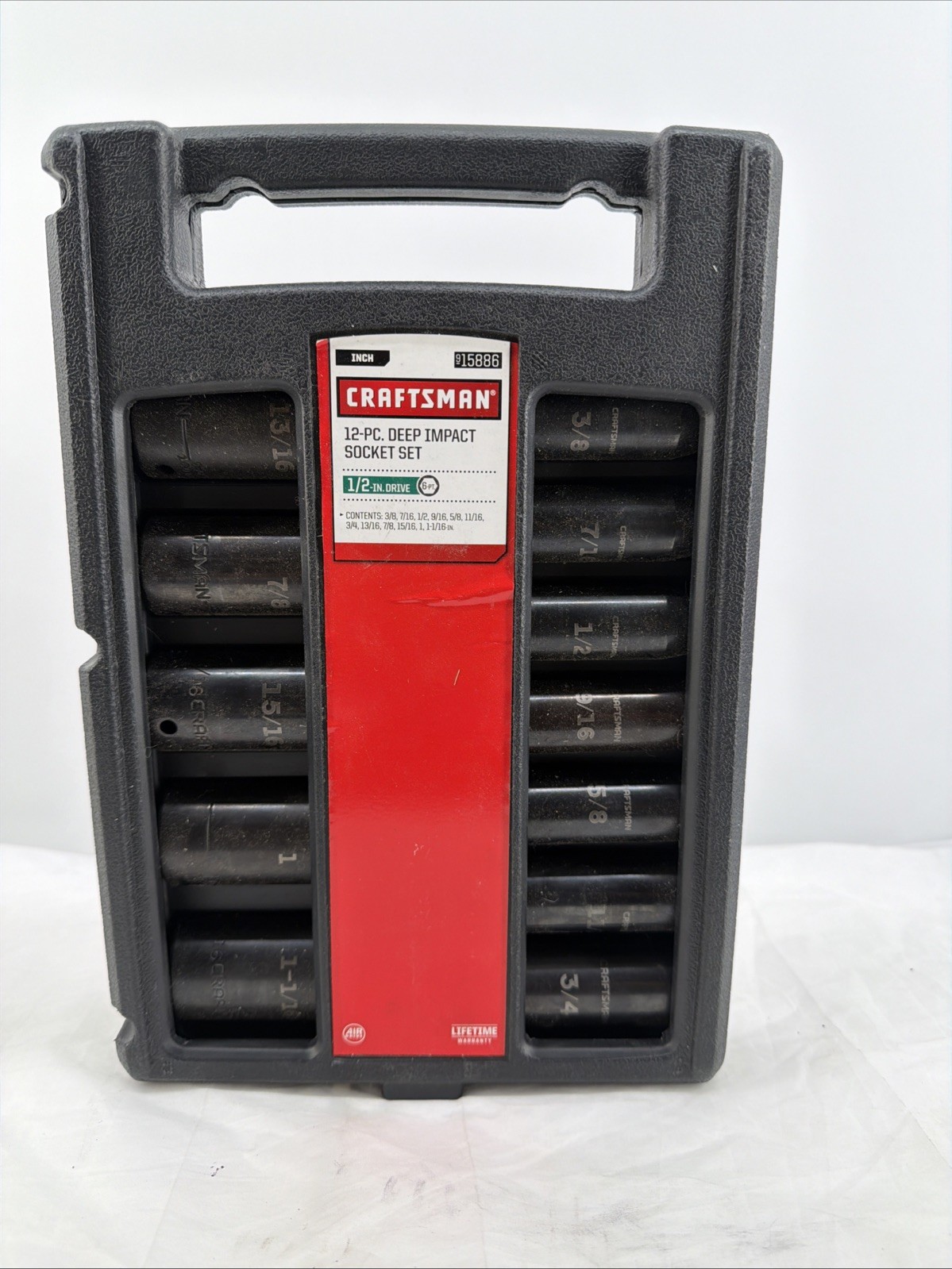 Craftsman 12pc 1/2″ Drive Deep Impact Socket Set 6pt*3/8 to 1-1/16in*9-15886