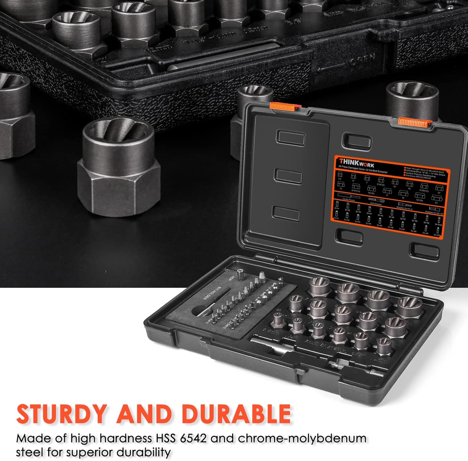 THINKWORK Damaged Screw Extractor Set, 2-21mm, 39-Piece Broken Bolt One Size