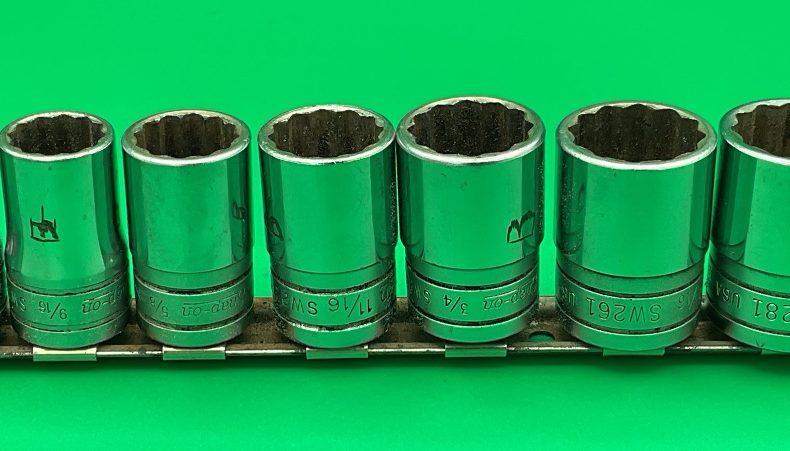 SNAP ON 1/2″ Drive 12pt SAE Shallow Socket Set 1 1/8″-7/16″ 12 Pieces NICE