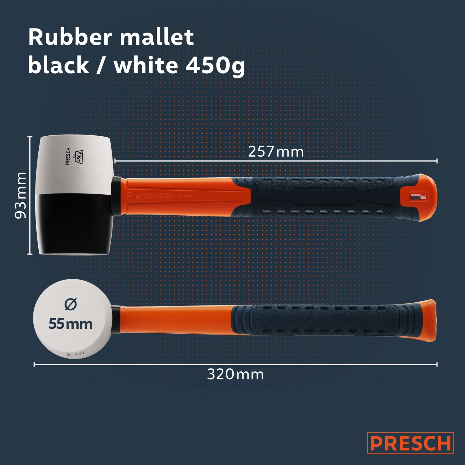 Presch Rubber Mallet Black/White 450g – Hammer 450g, Black / White