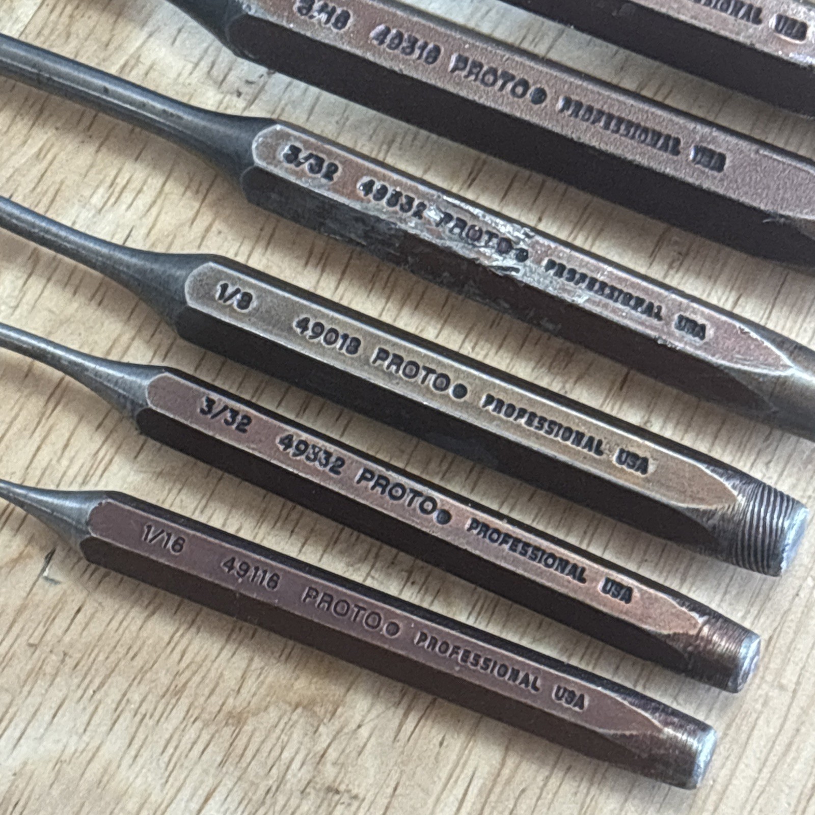 Proto Professional Roll Pin Punch Set 1/16” To 1/4” J49007S2 USA READ!