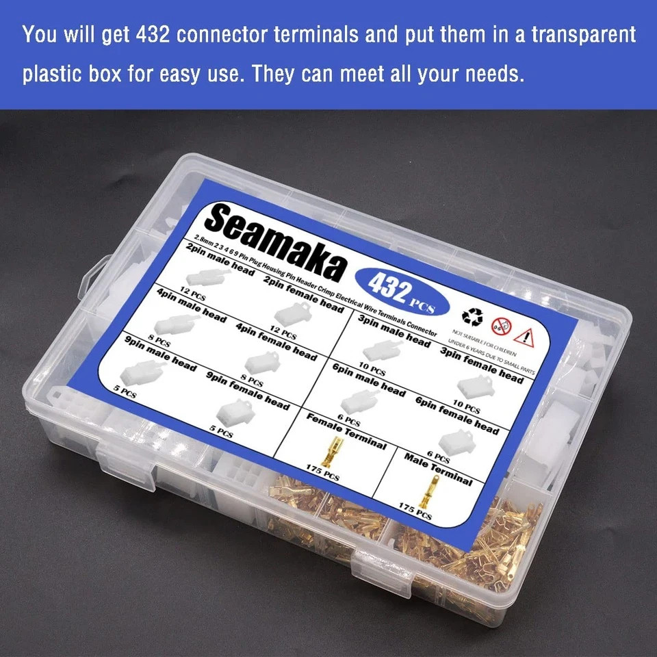 432pcs Automotive Electrical Wire Connectors Kit 1 2.8mm 2 3 4 6 9 Pin