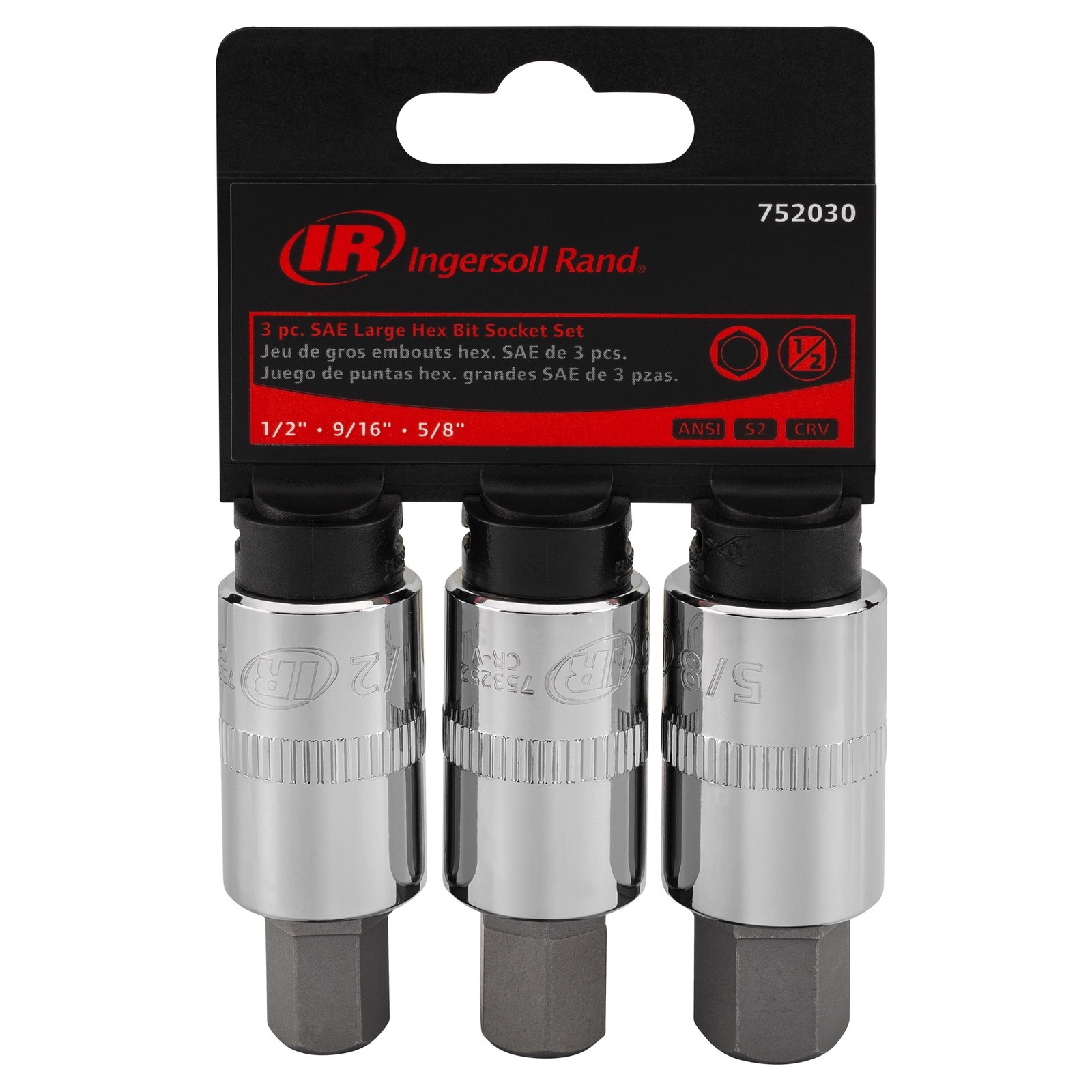 Ingersoll Rand 3 Piece 1/2 Inch Drive SAE Hex Bit Socket Set – 752030