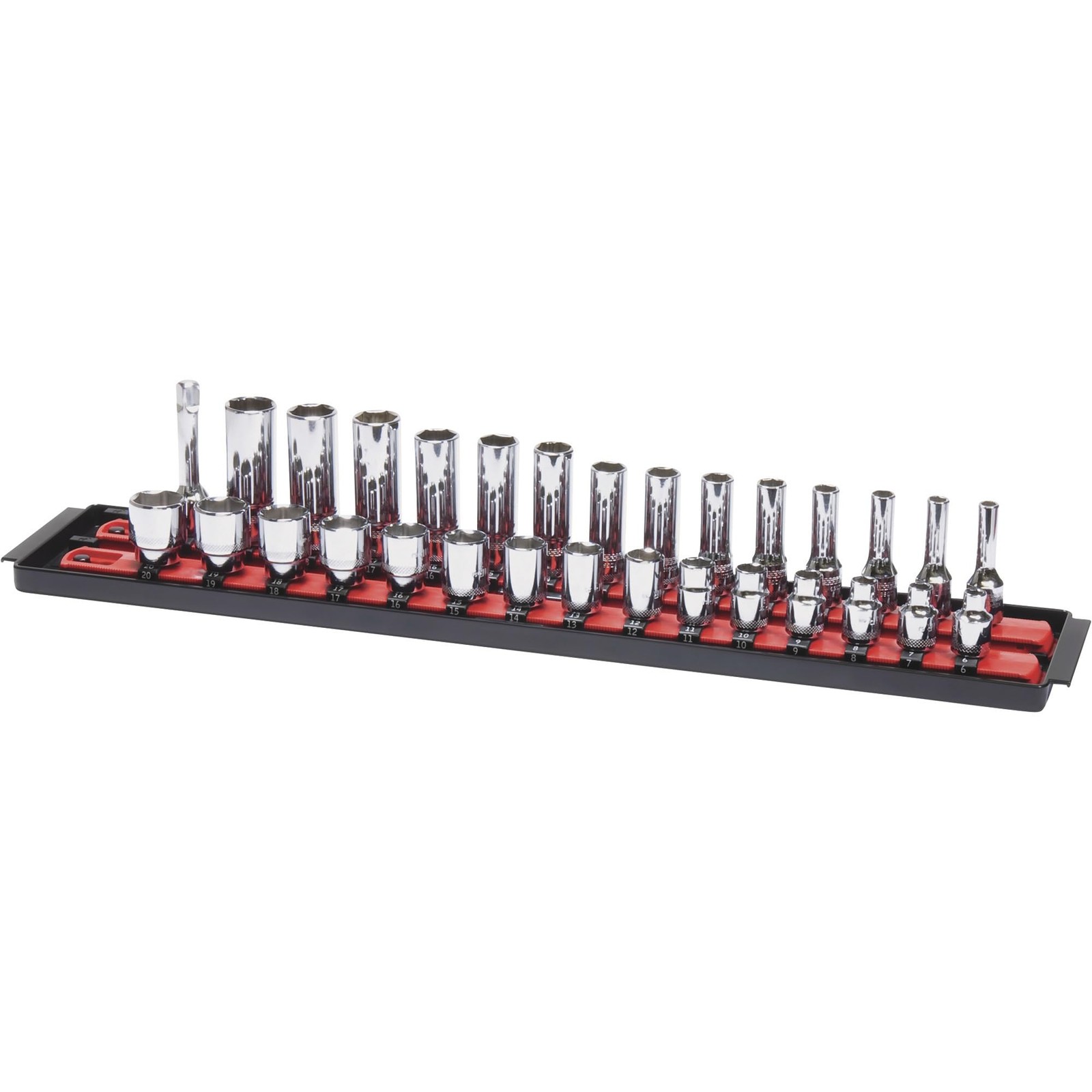 Socket Organizer 3/8 Drive 19 Inch 2 Rail Red Ernst 8453 Manufacturing Boss Tray