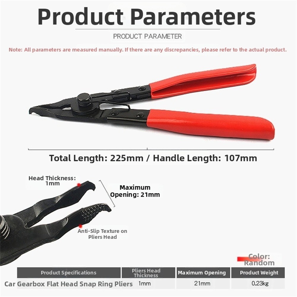 Flat Head Circlip Pliers with Textured Jaw and 21mm Capacity for Snap Ring Work