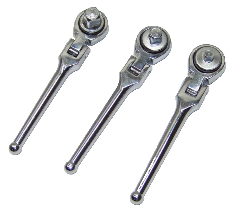 3 pcs Flex Stubby Ratchet Wrench Handle Socket Set 1/4″ 3/8″ 1/2″ DR Reversible