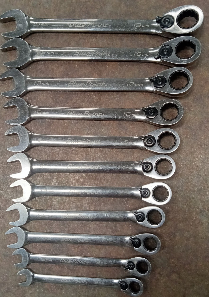 BluePoint Snapon 11 Pc 12pt Metric 15° Offset Ratcheting Combo Wrench BOERM Set