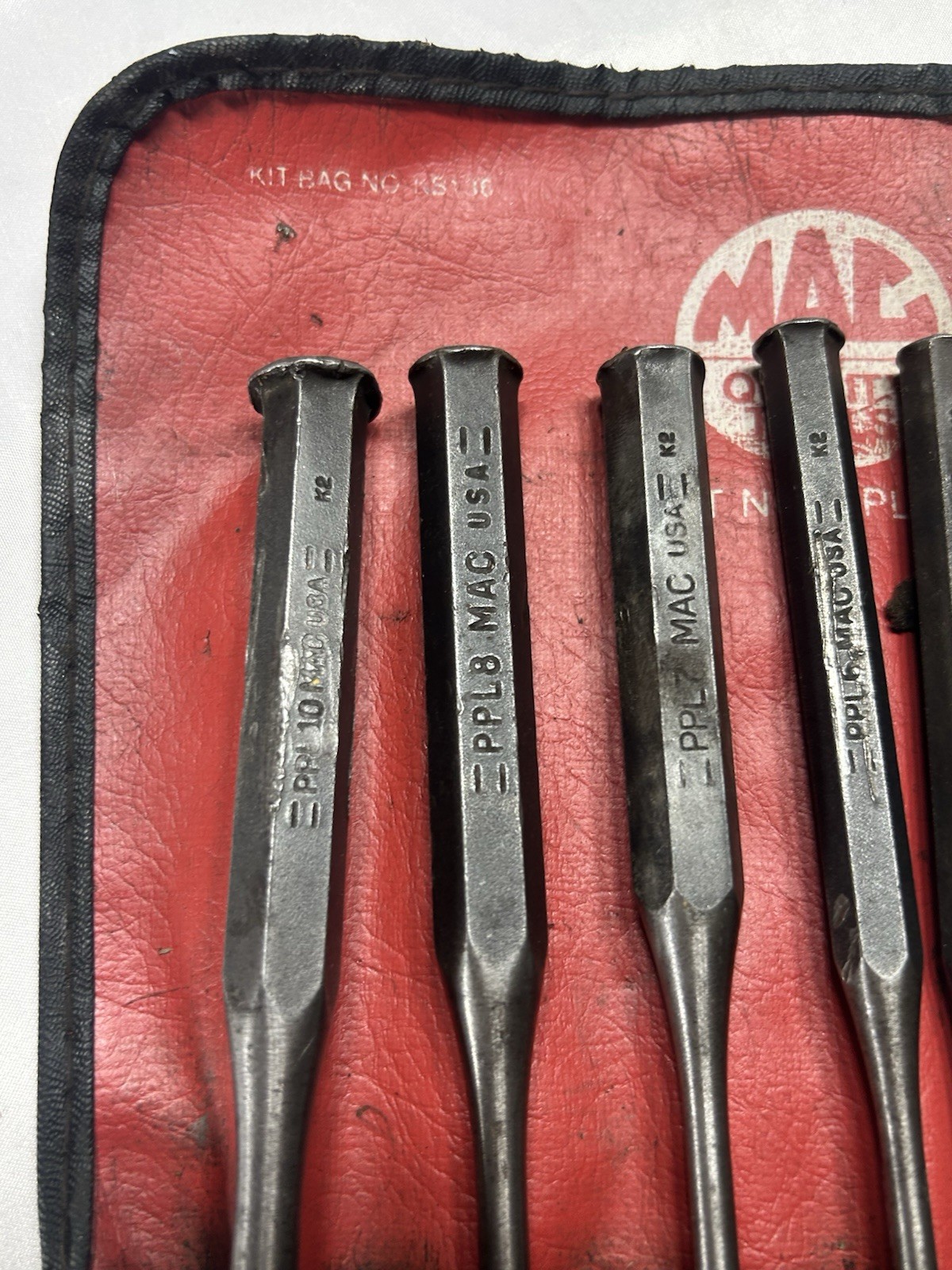 Vintage Mac Tools PPL50K T4 USA 5 pc Long Pin Punch Set