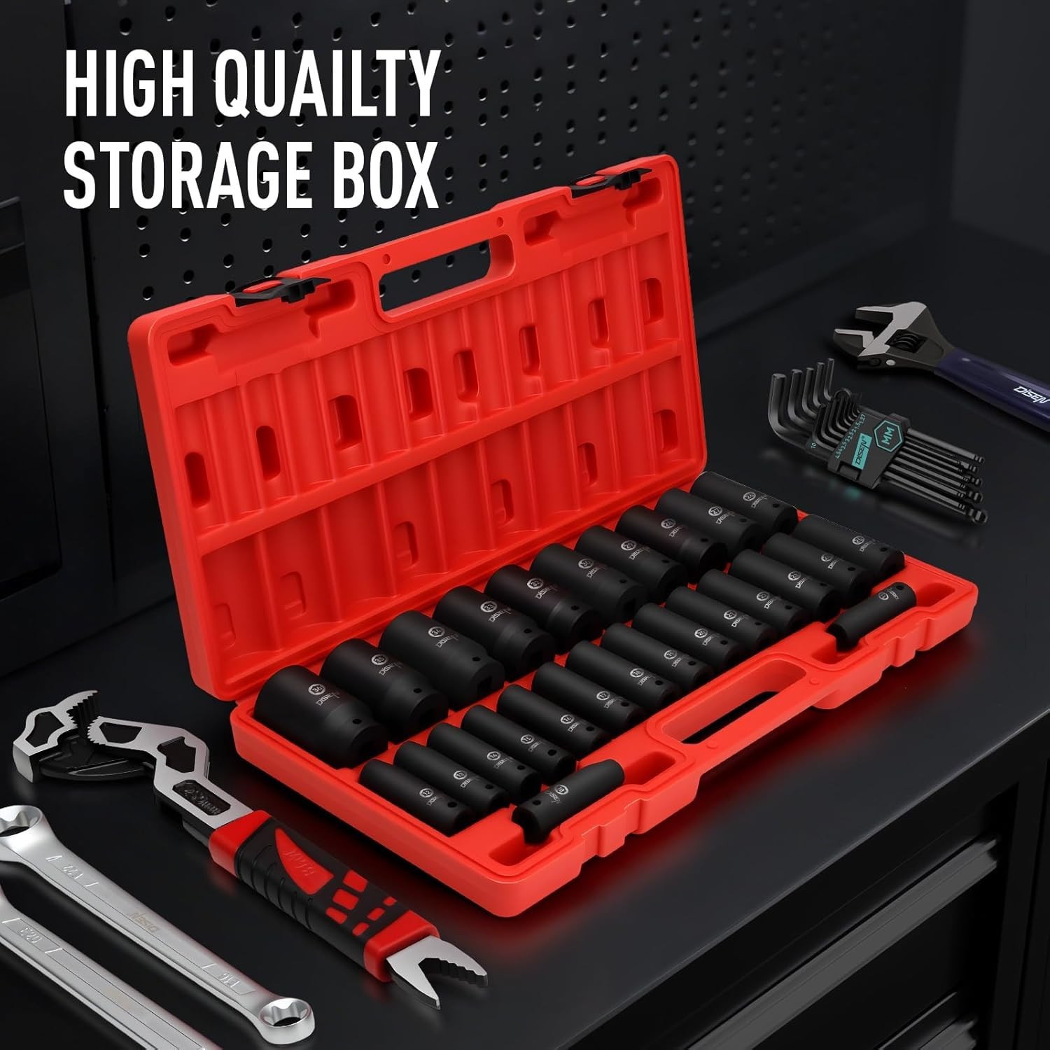 26 Pcs Metric 1/2″ Impact Socket Set, Deep Sockets Set Impact, 6-Point,Cr-V,R…