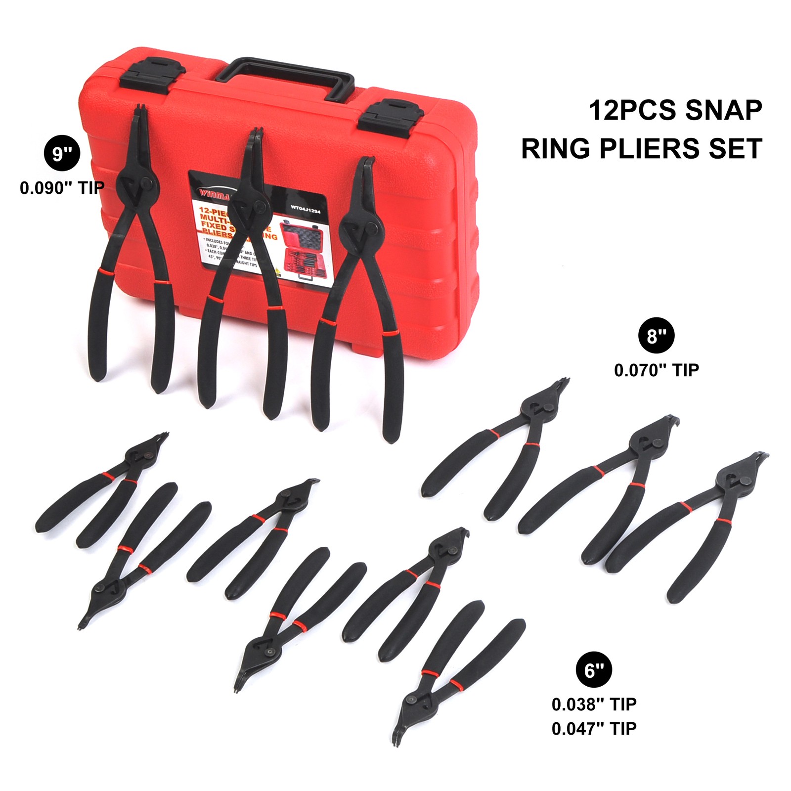 Snap Ring Pliers set Fixed Tip Multi Purpos Pliers 0.038in 0.047in 0.07in 0.09in